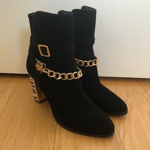 Black Suede Chunky Heel Booties